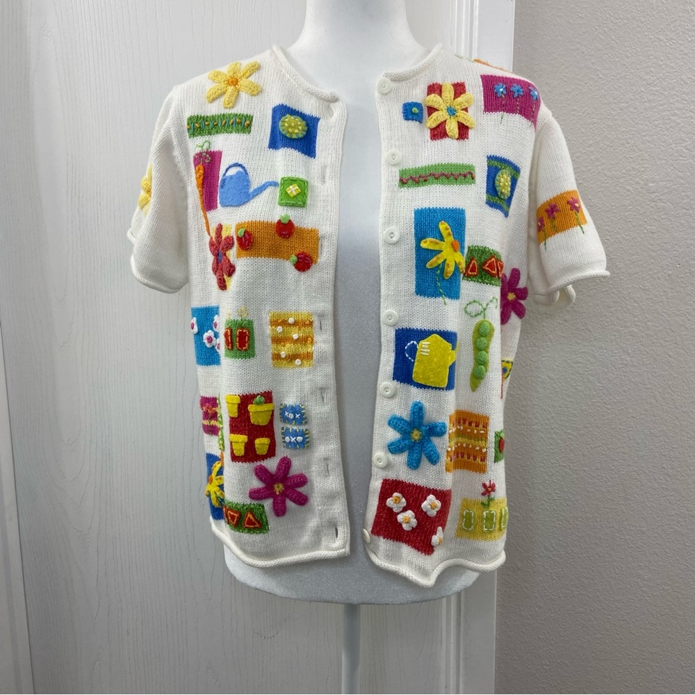 Susan Bristol Garden Floral Short Sleeve Sweater Cardigan
